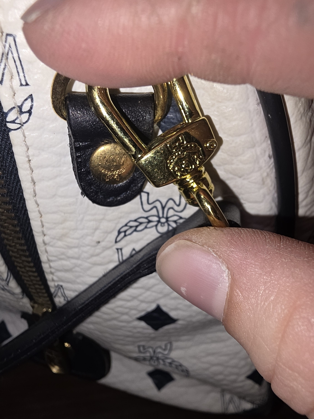 MCM White & Blue Visetos Boston Bag with Gold Hardware - Picture 5 of 16